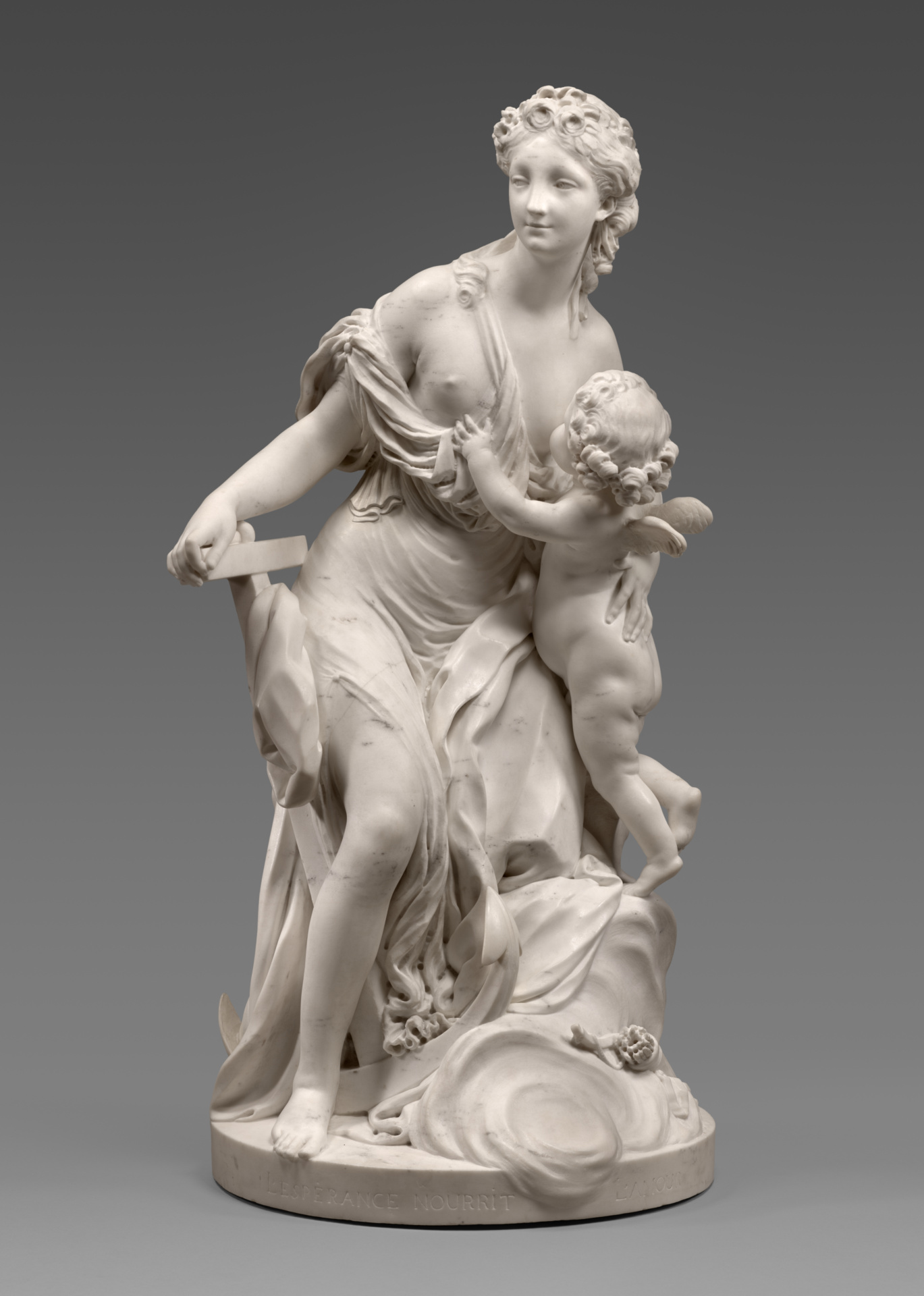 Hope Nourishes Love; Jean-Jacques Caffieri (French, 1725 - 1792); Paris, France; 1769; Marble; 73 cm (28 3/4 in.); 86.SA.703 No description of this image is available.