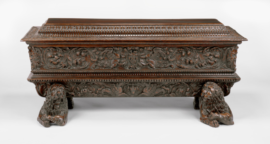 Pair of Chests; Attributed to Antonio Maffei (Italian (Umbrian), died 1601, active about 1554); 1550 - 1600; Carved walnut, originally gilded; 88.DA.7 No description of this image is available.