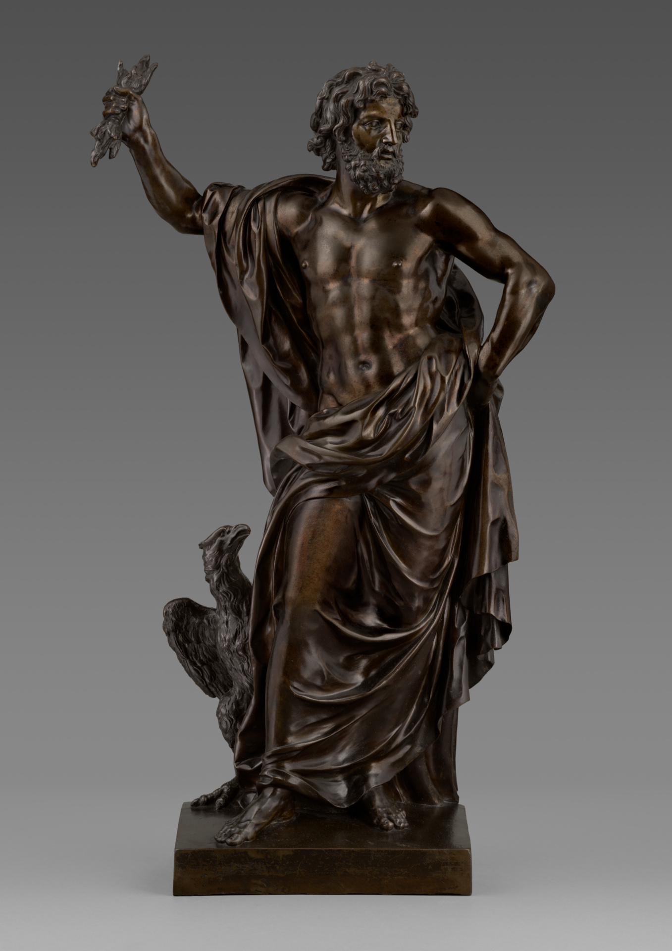Jupiter; After a model attributed to Jean Raon (French, 1630 - 1707); model about 1670, probably cast about 1680–1700; Bronze; 74.3 × 41.1 × 22.1 cm (29 1/4 × 16 3/16 × 8 11/16 in.); 92.SB.106 No description of this image is available.