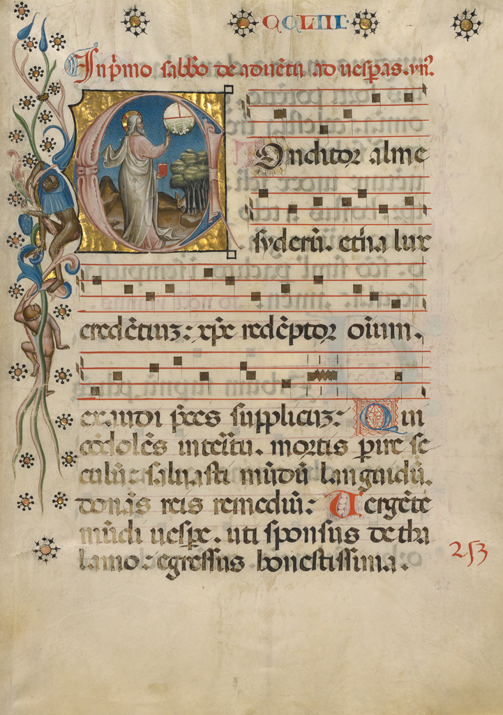 Initial C: The Creation of the World; Unknown; about 1420; Tempera colors, gold leaf, and ink on parchment; Leaf: 46.5 × 34.6 cm (18 5/16 × 13 5/8 in.); Ms. 24 (86.ML.674.5), leaf 5; Rights Statement: No Copyright - United States Initial C: The Creation of the World; Unknown; about 1420; Tempera colors, gold leaf, and ink on parchment; Leaf: 46.5 × 34.6 cm (18 5/16 × 13 5/8 in.); Ms. 24 (86.ML.674.5), leaf 5; Rights Statement: No Copyright - United States