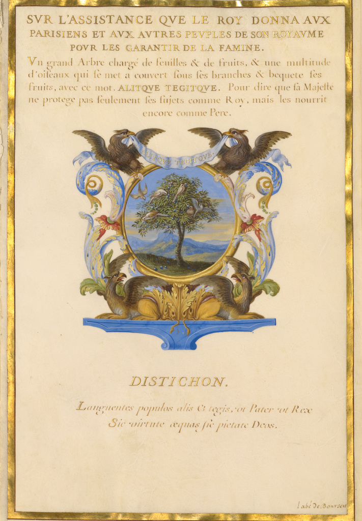 Escutcheon with a Landscape; Jacques Bailly (French, 1634 - 1679); about 1663–1668; Gouache and gold on parchment; Leaf: 37.5 × 25.1 cm (14 3/4 × 9 7/8 in.); Ms. 11a (85.MS.212.1), leaf 1; Rights Statement: No Copyright - United States Escutcheon with a Landscape; Jacques Bailly (French, 1634 - 1679); about 1663–1668; Gouache and gold on parchment; Leaf: 37.5 × 25.1 cm (14 3/4 × 9 7/8 in.); Ms. 11a (85.MS.212.1), leaf 1; Rights Statement: No Copyright - United States