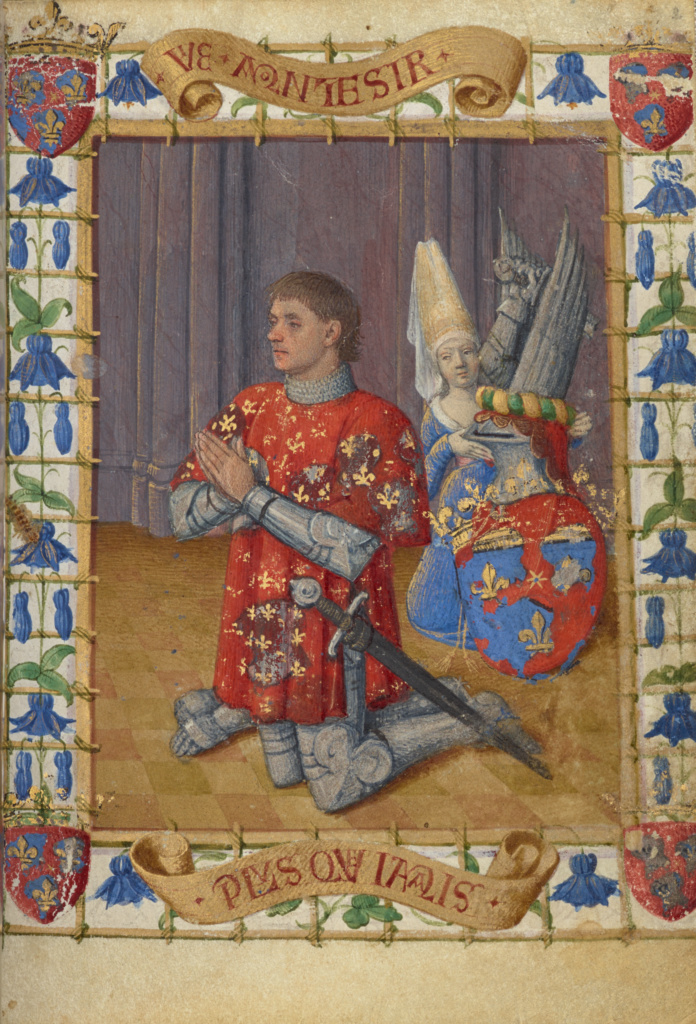 Simon de Varie Kneeling in Prayer; Jean Fouquet (French, born about 1415 - 1420, died before 1481); Paris France Tours France; 1455; Tempera colors, gold paint, gold leaf, and ink on parchment; Leaf: 11.4 x 8.3 cm (4 1/2 x 3 1/4 in.); Ms. 7, fol. 2; Partial gift of Gerald F. Borrmann No description of this image is available.