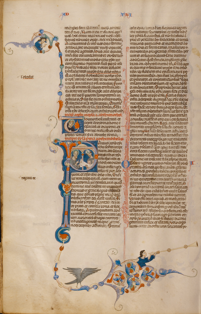 Bible; Unknown; Bologna, Emilia-Romagna, Italy, Europe; about 1280–1290; Tempera colors, gold leaf, and ink on parchment bound between pasteboard covered with modern red velvet; Leaf: 37.5 × 24.8 cm (14 3/4 × 9 3/4 in.); Ms. Ludwig I 11 No description of this image is available.