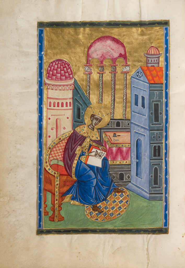 Solomon Writing; Malnazar (Armenian, active about 1630s), and Aghap'ir (Armenian, active about 1630s); Isfahan, Persia; 1637 - 1638; Tempera colors, gold paint, and gold leaf on parchment; Leaf: 25.2 x 18.3 cm (9 15/16 x 7 3/16 in.); Ms. Ludwig I 14, fol. 358v No description of this image is available.