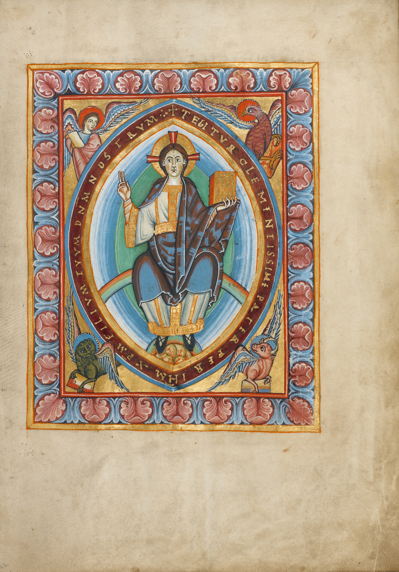 Christ in Majesty; Unknown; Fulda Germany Mainz Germany; about 1025 - 1050; Tempera colors and gold on parchment; Ms. Ludwig V 2, fol. 22 No description of this image is available.