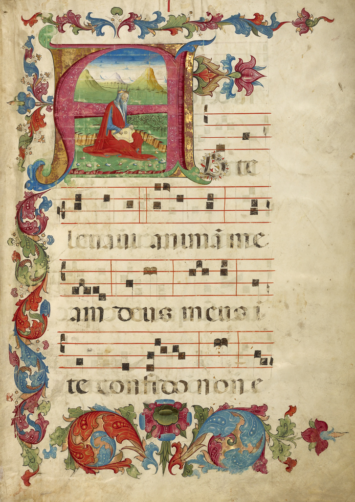 Initial A David Playing the Psaltery (Getty Museum)