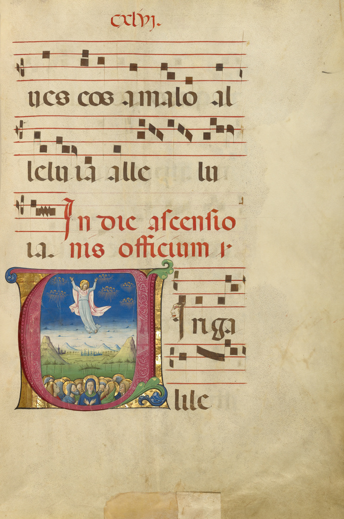 Initial V: The Ascension; Unknown; about 1460–1480; Tempera colors and gold leaf on parchment; Leaf: 60.3 × 44 cm (23 3/4 × 17 5/16 in.); Ms. Ludwig VI 2 (83.MH.85), fol. 146; Rights Statement: No Copyright - United States Initial V: The Ascension; Unknown; about 1460–1480; Tempera colors and gold leaf on parchment; Leaf: 60.3 × 44 cm (23 3/4 × 17 5/16 in.); Ms. Ludwig VI 2 (83.MH.85), fol. 146; Rights Statement: No Copyright - United States