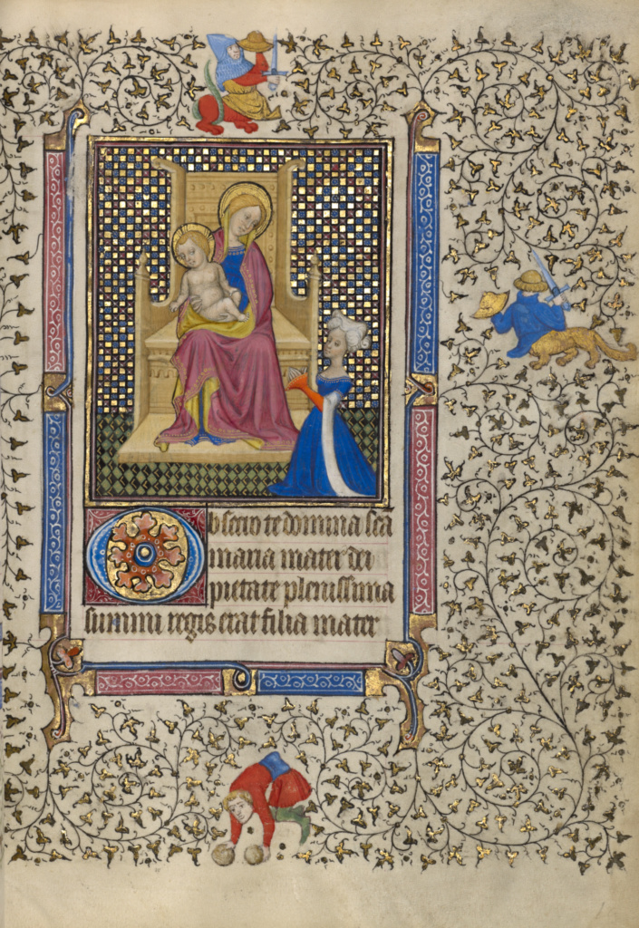 A Woman in Prayer before the Virgin and Child; Follower of the Egerton Master (French / Netherlandish active about 1405 - 1420); Paris, France; about 1410; Tempera colors, gold leaf, gold paint, and ink on parchment; Leaf: 19.1 x 14 cm (7 1/2 x 5 1/2 in.); Ms. Ludwig IX 5, fol. 19 No description of this image is available.