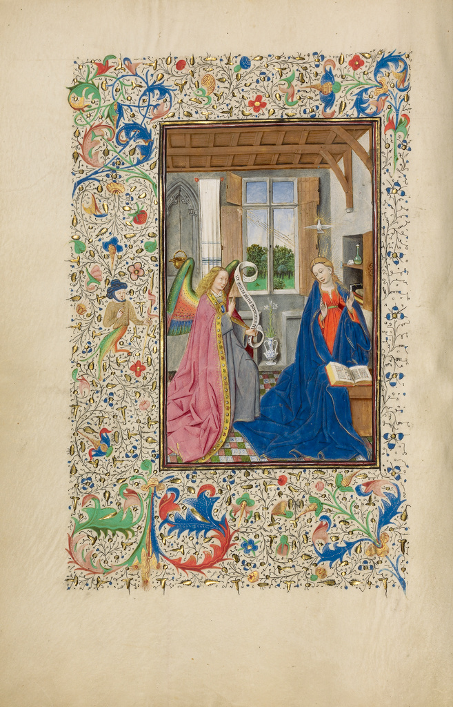 Llangattock Hours; Willem Vrelant (Flemish, died 1481, active 1454 - 1481), Master of the Llangattock Hours (Flemish, active about 1450 - 1460), Master of the Llangattock Epiphany (Flemish, active about 1450 - 1460), et al; Bruges (illuminated) Belgium Ghent (bound) Belgium; 1450s; Tempera colors, gold leaf, gold paint, and ink on parchment bound between wood boards covered with original brown calf; Leaf: 26.4 x 18.4 cm (10 3/8 x 7 1/4 in.); Ms. Ludwig IX 7 No description of this image is available.