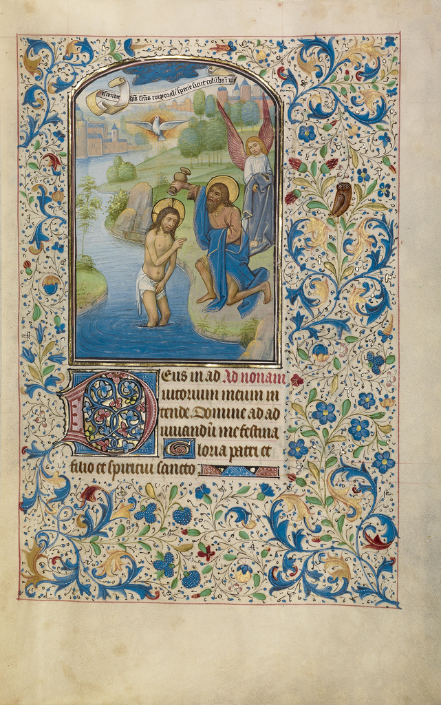 The Baptism of Christ; Willem Vrelant (Flemish, died 1481, active 1454 - 1481); Bruges, Belgium; early 1460s; Tempera colors, gold leaf, and ink on parchment; Leaf: 25.6 x 17.3 cm (10 1/16 x 6 13/16 in.); Ms. Ludwig IX 8, fol. 26 No description of this image is available.