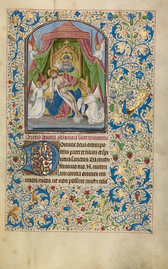The Throne of Grace Trinity; Willem Vrelant (Flemish, died 1481, active 1454 - 1481); early 1460s; Tempera colors, gold leaf, and ink on parchment; Leaf: 25.6 × 17.3 cm (10 1/16 × 6 13/16 in.); Ms. Ludwig IX 8 (83.ML.104), fol. 40; Rights Statement: No Copyright - United States The Throne of Grace Trinity; Willem Vrelant (Flemish, died 1481, active 1454 - 1481); early 1460s; Tempera colors, gold leaf, and ink on parchment; Leaf: 25.6 × 17.3 cm (10 1/16 × 6 13/16 in.); Ms. Ludwig IX 8 (83.ML.104), fol. 40; Rights Statement: No Copyright - United States