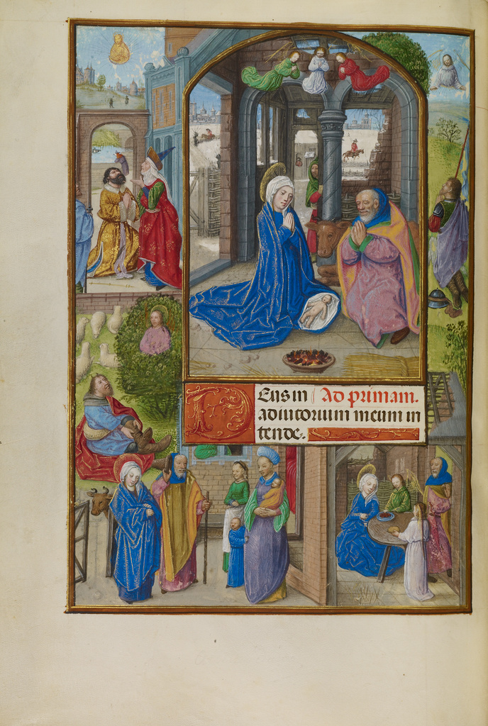 The Nativity; Master of the Dresden Prayer Book (Flemish, active about 1480 - 1515); Bruges Belgium Ghent Belgium; about 1510 - 1520; Tempera colors, gold, and ink on parchment; Leaf: 23.2 x 16.7 cm (9 1/8 x 6 9/16 in.); Ms. Ludwig IX 18, fol. 119v No description of this image is available.