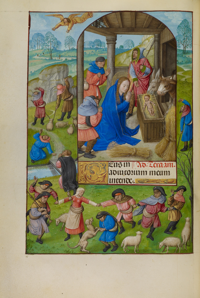 The Adoration of the Shepherds; Master of the Prayer Books of around 1500 (Flemish, active 1500); Bruges Belgium Ghent Belgium; about 1510 - 1520; Tempera colors, gold, and ink on parchment; Leaf: 23.2 x 16.7 cm (9 1/8 x 6 9/16 in.); Ms. Ludwig IX 18, fol. 125v No description of this image is available.