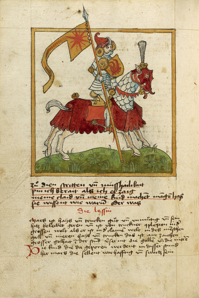 The Planet Mars as an Armored Knight on Horseback; Unknown; shortly after 1464; Watercolor and ink on paper bound between original wood boards covered with original pigskin; Leaf: 30.6 × 22.1 cm (12 1/16 × 8 11/16 in.); Ms. Ludwig XII 8 (83.MO.137), fol. 48v; Rights Statement: No Copyright - United States The Planet Mars as an Armored Knight on Horseback; Unknown; shortly after 1464; Watercolor and ink on paper bound between original wood boards covered with original pigskin; Leaf: 30.6 × 22.1 cm (12 1/16 × 8 11/16 in.); Ms. Ludwig XII 8 (83.MO.137), fol. 48v; Rights Statement: No Copyright - United States