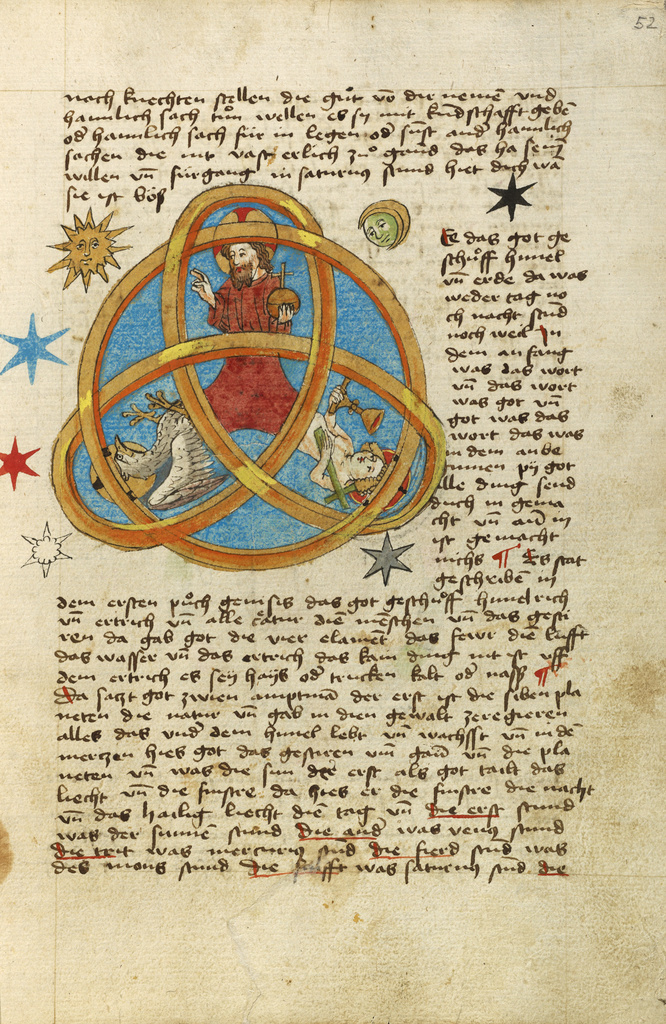 The Trinity; Unknown; Ulm, Germany, Europe; shortly after 1464; Watercolor and ink on paper bound between original wood boards covered with original pigskin; Leaf: 30.6 × 22.1 cm (12 1/16 × 8 11/16 in.); Ms. Ludwig XII 8, fol. 52 No description of this image is available.