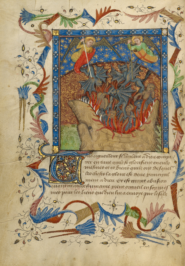 The Fall of the Rebel Angels; Unknown; about 1430; Tempera colors, gold leaf, gold paint, and pen and ink on parchment; Leaf: 24.8 × 17.9 cm (9 3/4 × 7 1/16 in.); Ms. Ludwig XIV 9 (83.MQ.170), fol. 3v; Rights Statement: No Copyright - United States The Fall of the Rebel Angels; Unknown; about 1430; Tempera colors, gold leaf, gold paint, and pen and ink on parchment; Leaf: 24.8 × 17.9 cm (9 3/4 × 7 1/16 in.); Ms. Ludwig XIV 9 (83.MQ.170), fol. 3v; Rights Statement: No Copyright - United States