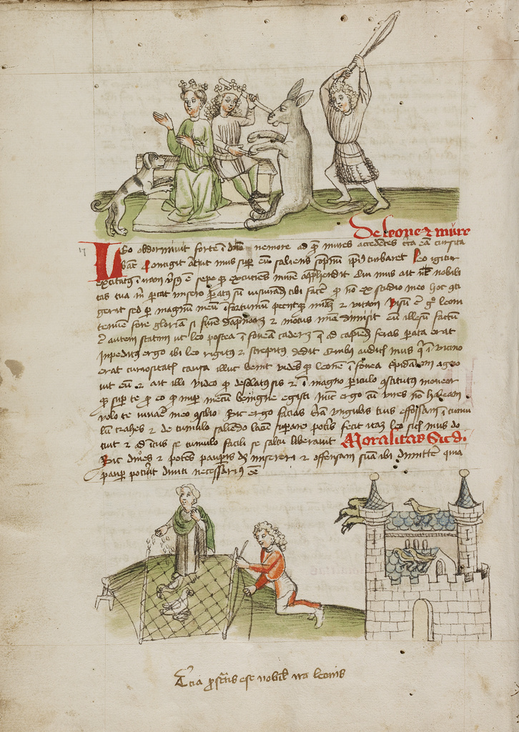 Fables; Exemplum de Tribus Latronibus; Defensio Curatorum Adversus Fratres Mendicantes, 1357; De Balsamo (Ch. 7 of De Mirabilibus); homilies on the Gospel of Luke; De septem sacramentis; and others; Unknown, Aesop (Greek, early 6th century - possibly 564 B.C.), and Pope Clement V (French, 1264 - 1314), et al; Trier (probably), Germany; third quarter of 15th century; Pen and black ink and colored washes on paper bound between original wood boards covered with pigskin; Leaf: 28.7 × 20.6 cm (11 5/16 × 8 1/8 in.); Ms. Ludwig XV 1 No description of this image is available.