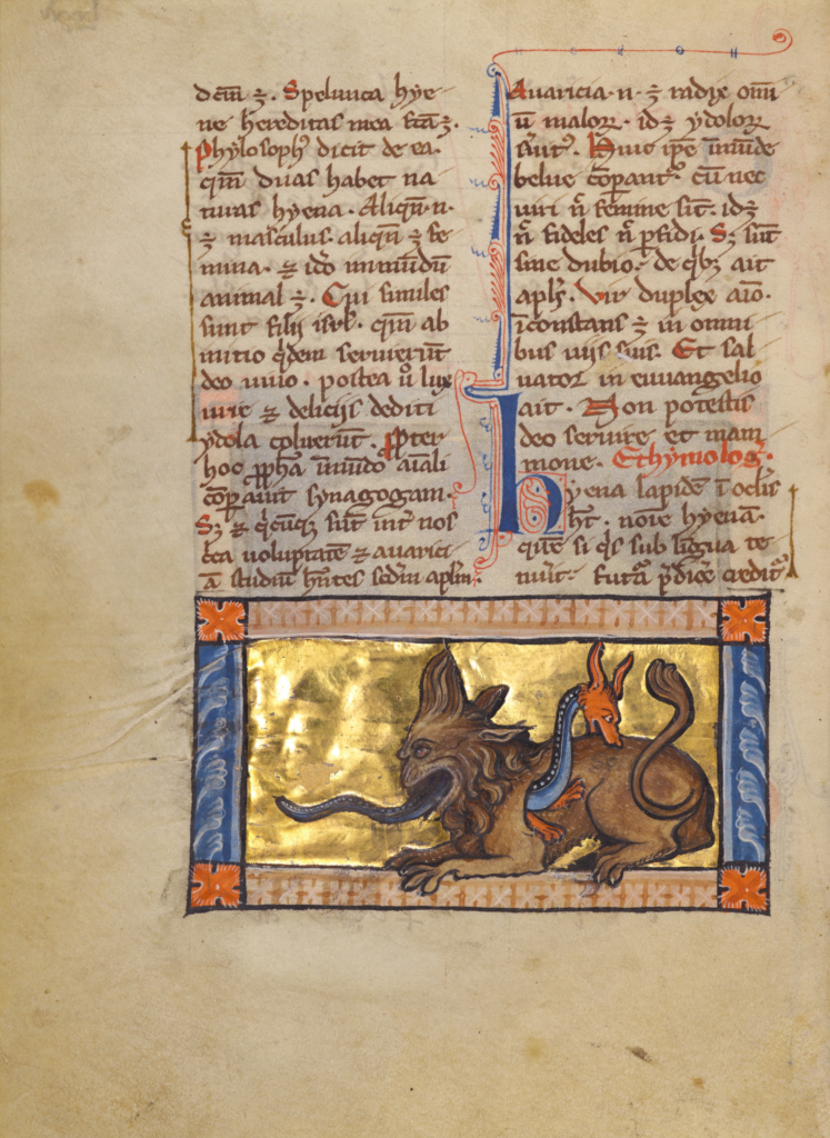 A Crocodile and a Hydrus; Unknown; about 1270; Tempera colors, gold leaf, and ink on parchment; Leaf: 19.1 × 14.3 cm (7 1/2 × 5 5/8 in.); Ms. Ludwig XV 3 (83.MR.173), fol. 84v; Rights Statement: No Copyright - United States A Crocodile and a Hydrus; Unknown; about 1270; Tempera colors, gold leaf, and ink on parchment; Leaf: 19.1 × 14.3 cm (7 1/2 × 5 5/8 in.); Ms. Ludwig XV 3 (83.MR.173), fol. 84v; Rights Statement: No Copyright - United States