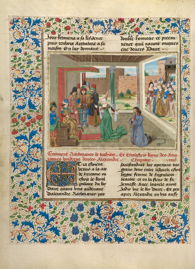 Bagoas Pleads on Behalf of Nabarzanes; Master of the Jardin de vertueuse consolation and assistant (Flemish, active 3rd quarter of 15th century); Lille (written), France, Europe; about 1470 - 1475; Tempera colors, gold leaf, gold paint, and ink on parchment; Leaf: 43.2 × 33 cm (17 × 13 in.); Ms. Ludwig XV 8, fol. 133v No description of this image is available.
