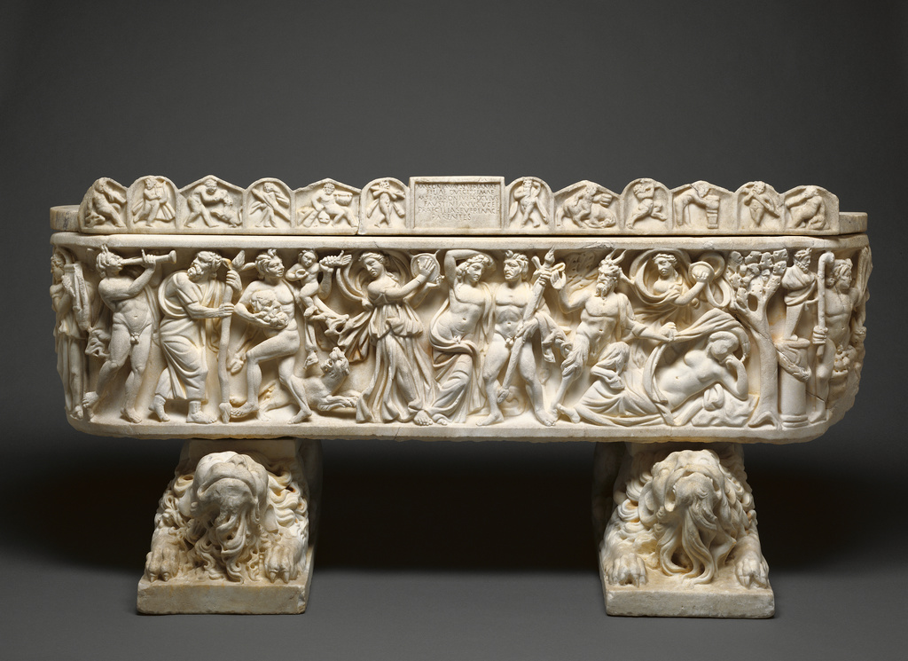 Sarcophagus and Lid; 19th Century Crouching Lion Supports; Unknown; Roman Empire; 210 - 220; Marble; 83.AA.275 No description of this image is available.