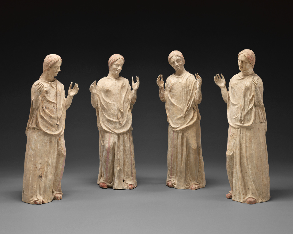 Group of Statues of Mourning Women (4); Unknown; 300–275 B.C.; Terracotta; 85.AD.76; Rights Statement: No Copyright - United States Group of Statues of Mourning Women (4); Unknown; 300–275 B.C.; Terracotta; 85.AD.76; Rights Statement: No Copyright - United States
