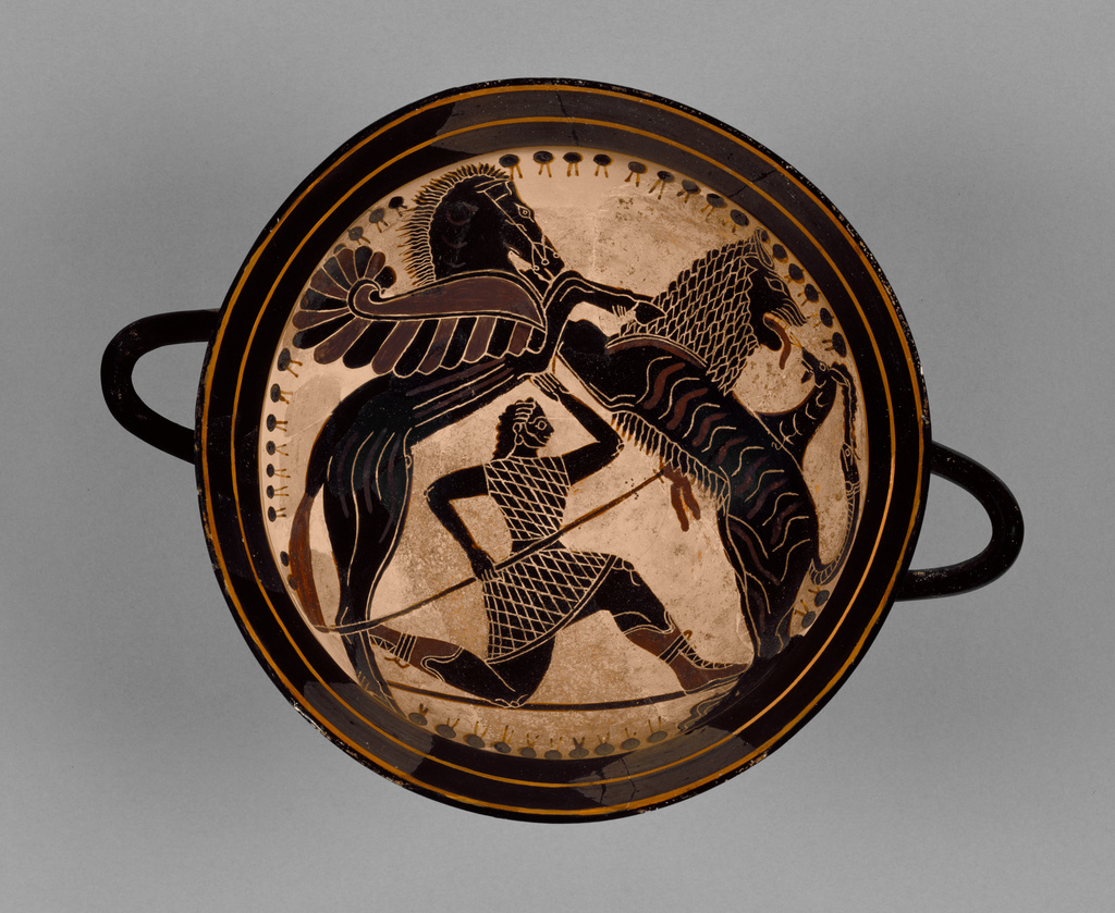 Lakonian Black-Figure Kylix; detached fragments; Attributed to Boreads Painter (Greek (Lakonian), active 575 - 550 B.C.); Sparta, Lakonia, Greece; 570 - 565 B.C.; Terracotta; 12.5 x 18.4 cm (4 15/16 x 7 1/4 in.); 85.AE.121 No description of this image is available.