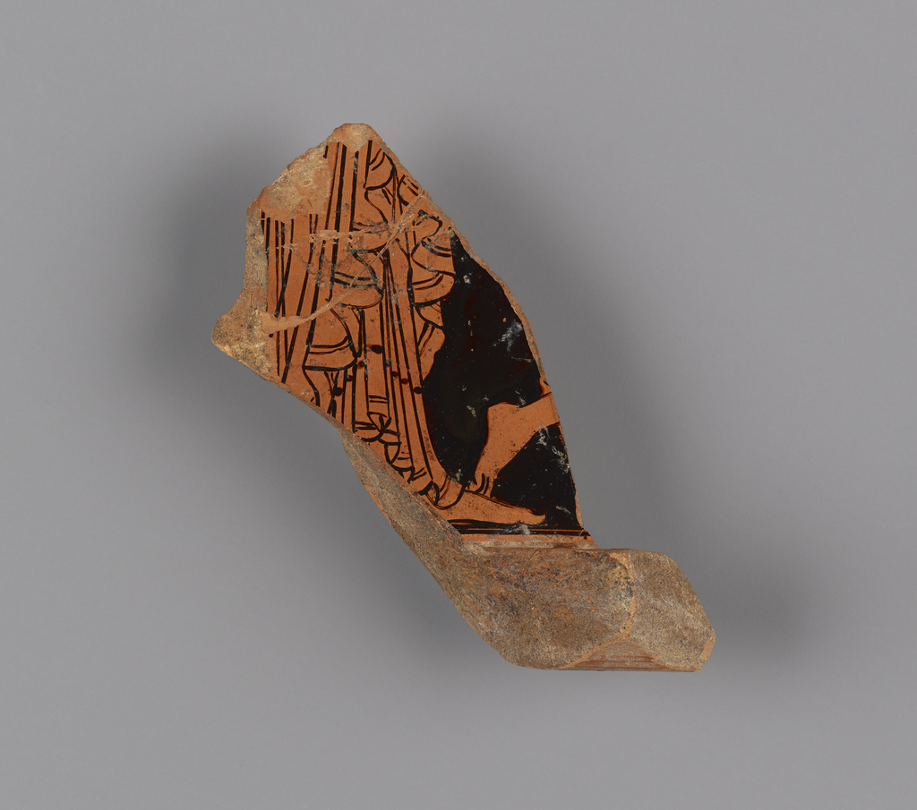 Red-Figure Volute Krater Fragment (part of 77.AE.11); Attributed to Kleophrades Painter (Greek (Attic), active 505 - 475 B.C.); about 480 B.C.; Terracotta; 6.1 × 3.7 × 1.2 cm (2 3/8 × 1 7/16 × 1/2 in.); 86.AE.587; Rights Statement: No Copyright - United States Red-Figure Volute Krater Fragment (part of 77.AE.11); Attributed to Kleophrades Painter (Greek (Attic), active 505 - 475 B.C.); about 480 B.C.; Terracotta; 6.1 × 3.7 × 1.2 cm (2 3/8 × 1 7/16 × 1/2 in.); 86.AE.587; Rights Statement: No Copyright - United States