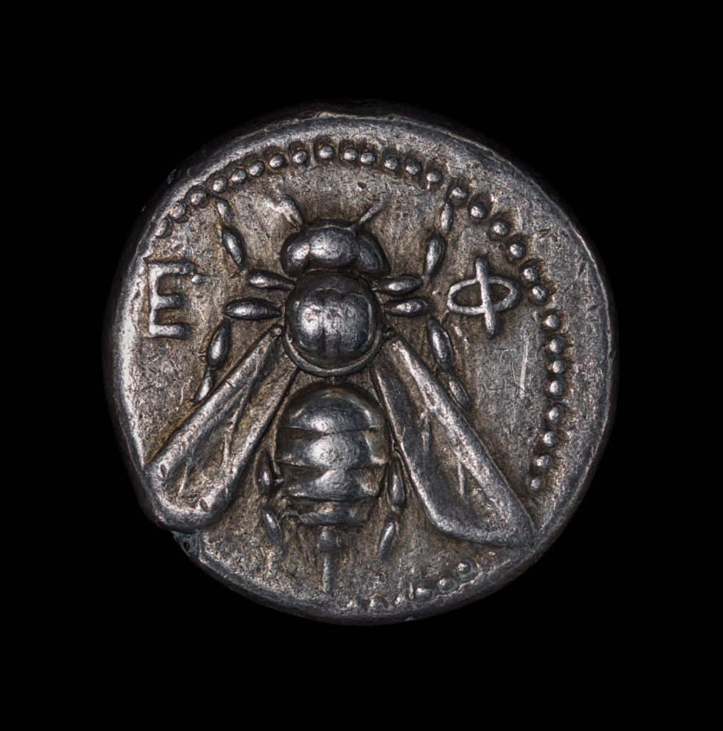 Coin (tetradrachm) of Ephesos; Unknown; 390–380 B.C.; Silver; 27 mm (1 1/16 in.); 80.NH.152.62; Gift of Lily Tomlin; Rights Statement: No Copyright - United States Coin (tetradrachm) of Ephesos; Unknown; 390–380 B.C.; Silver; 27 mm (1 1/16 in.); 80.NH.152.62; Gift of Lily Tomlin; Rights Statement: No Copyright - United States