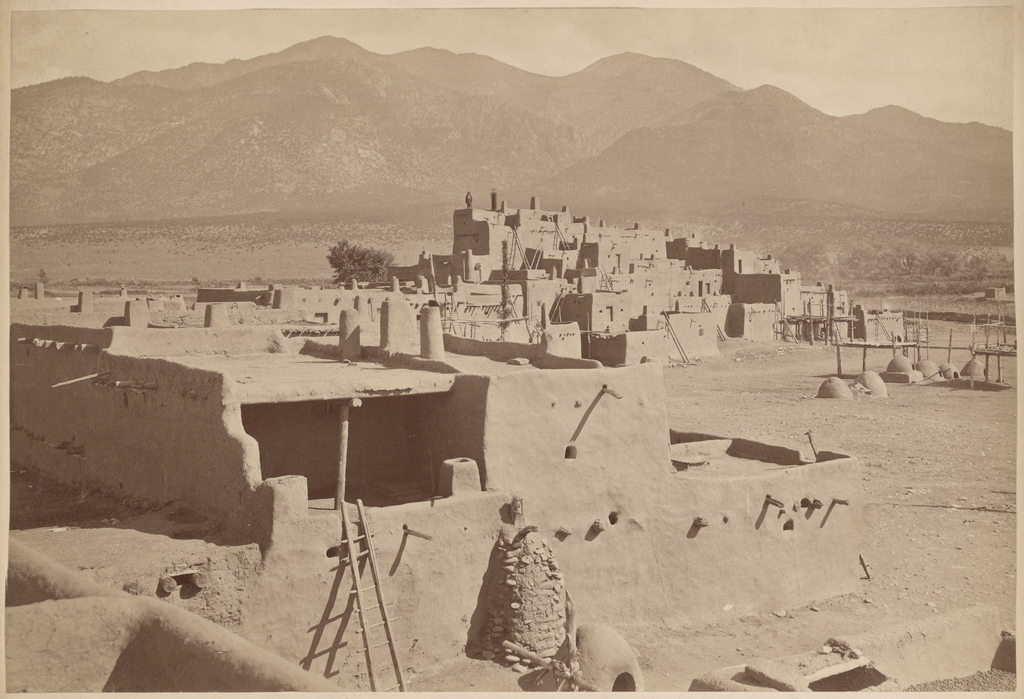North Taos Pueblo, New Mexico; John K. Hillers (American, 1843 - 1925); 1880; Albumen silver print; 20.6 × 30.6 cm (8 1/8 × 12 1/16 in.); 85.XP.10.2 No description of this image is available.