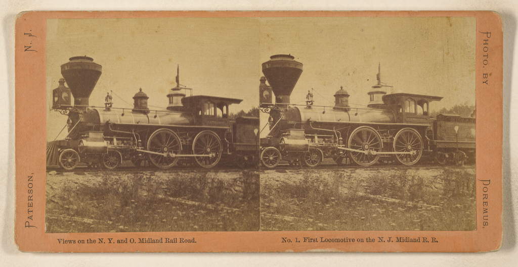 First Locomotive on the N.J. Midland R.R.; John P. Doremus (American, 1827 - 1890); 1865 - 1875; Albumen silver print; 84.XC.979.371; Gift of Weston J. and Mary M. Naef No description of this image is available.