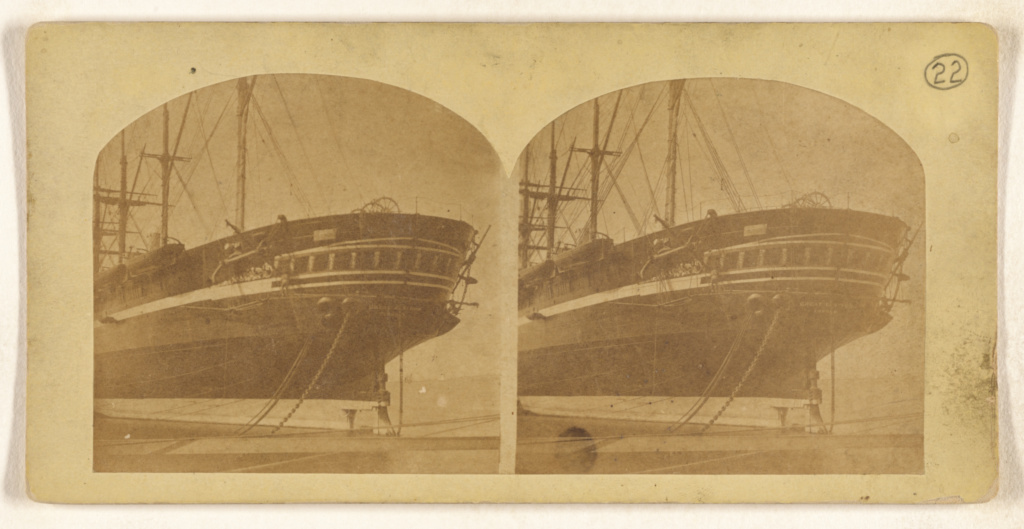 Steamship Great Eastern, Lying at the Dock foot of Hammond-Street, New-York.; George Stacy (American, active 1850s - 1860s); about 1860; Albumen silver print; 84.XC.979.6991; Gift of Weston J. and Mary M. Naef No description of this image is available.