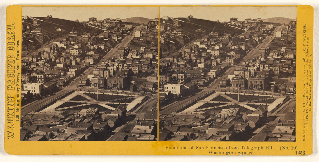 Panorama of San Francisco from Telegraph Hill, Washington Square; Carleton Watkins (American, 1829 - 1916); 1866 - 1867; Albumen silver print; 7.6 × 7.6 cm (3 × 3 in.); 84.XC.979.9533; Gift of Weston J. and Mary M. Naef No description of this image is available.