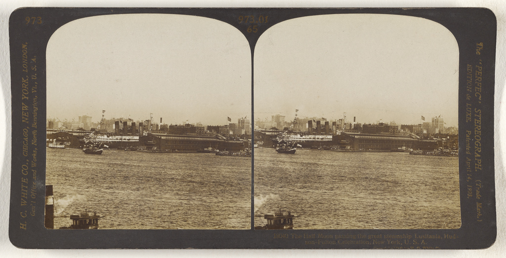 The Half Moon passing the great steamship Lusitania, Hudson-Fulton Celebration, New York, U.S.A.; Hawley C. White Company; about 1903; Gelatin silver print; 84.XC.979.6195; Gift of Weston J. and Mary M. Naef No description of this image is available.