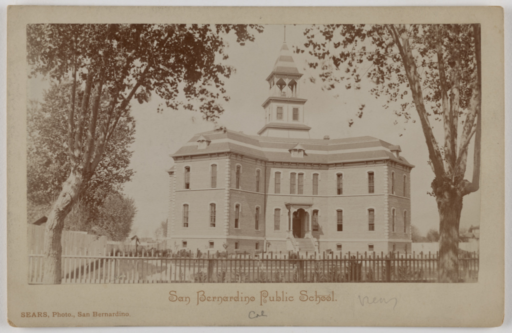 San Bernardino Public School.; Charles L. Sears (American, born 1849); 1880–1888; Albumen silver print; 84.XD.879.259; Rights Statement: No Copyright - United States San Bernardino Public School.; Charles L. Sears (American, born 1849); 1880–1888; Albumen silver print; 84.XD.879.259; Rights Statement: No Copyright - United States