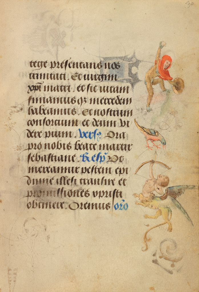 Decorated Text Page; Nicolas Spierinc (Flemish, active 1455 - 1499); Antwerp (illuminated) Belgium Ghent (written) Belgium; 1469; Tempera colors, gold leaf, gold paint, silver paint, and ink on parchment; Leaf: 12.4 x 9.2 cm (4 7/8 x 3 5/8 in.); Ms. 37, fol. 30 No description of this image is available.