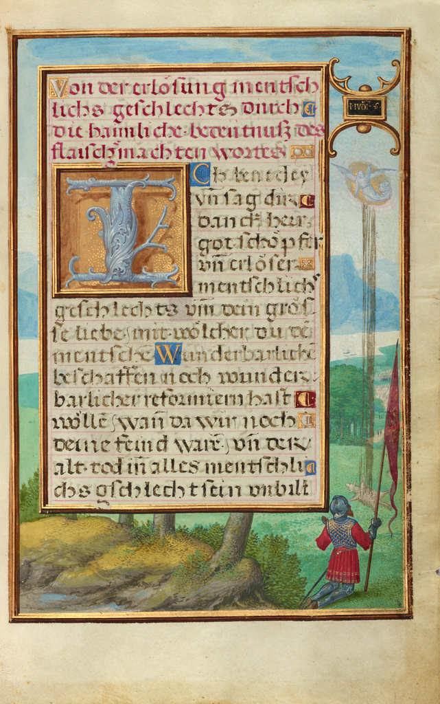 Border with a Scene from the Life of Gideon; Simon Bening (Flemish, about 1483 - 1561); Bruges, Belgium; about 1525 - 1530; Tempera colors, gold paint, and gold leaf on parchment; Leaf: 16.8 x 11.4 cm (6 5/8 x 4 1/2 in.); Ms. Ludwig IX 19, fol. 14 No description of this image is available.