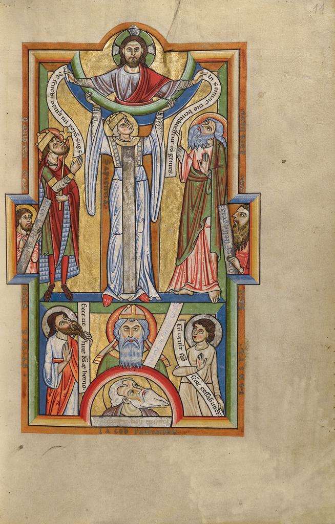 Wisdom; Unknown; Hildesheim, Germany; probably 1170s; Tempera colors, gold leaf, silver leaf, and ink on parchment; Leaf: 28.2 x 18.9 cm (11 1/8 x 7 7/16 in.); Ms. 64, fol. 11 No description of this image is available.