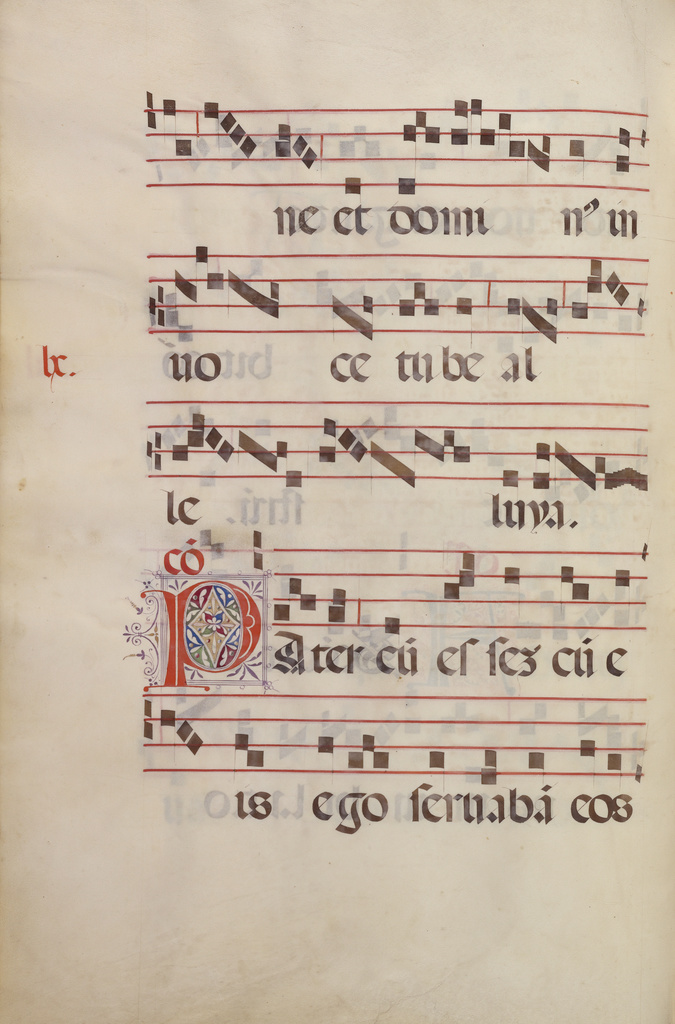 Decorated Initial P; Antonio da Monza (Italian, active about 1480 - 1505); Rome, Lazio, Italy; late 15th or early 16th century; Tempera colors, gold leaf, and ink on parchment bound between original wood boards covered with brown leather; Leaf: 64.1 x 43.5 cm (25 1/4 x 17 1/8 in.); Ms. Ludwig VI 3, fol. 60v No description of this image is available.
