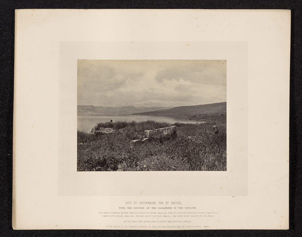 Site of Capernaum, Sea of Galilee, with the Country of the Gadarenes in the Distance; Francis Frith (English, 1822 - 1898); about 1865; Albumen silver print; 15.3 × 20.4 cm (6 × 8 1/16 in.); 84.XO.826.5.34; Rights Statement: No Copyright - United States Site of Capernaum, Sea of Galilee, with the Country of the Gadarenes in the Distance; Francis Frith (English, 1822 - 1898); about 1865; Albumen silver print; 15.3 × 20.4 cm (6 × 8 1/16 in.); 84.XO.826.5.34; Rights Statement: No Copyright - United States