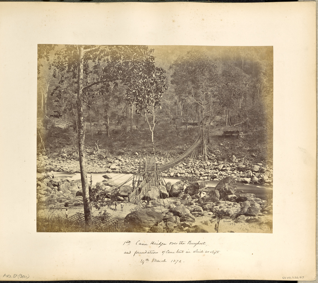 Darjeeling; Cane Bridge over the Runjeet River below Darjeeling; Samuel Bourne (English, 1834 - 1912); March 29, 1872; Albumen silver print; 23.7 × 29.8 cm (9 5/16 × 11 3/4 in.); 84.XO.1126.87; Rights Statement: No Copyright - United States Darjeeling; Cane Bridge over the Runjeet River below Darjeeling; Samuel Bourne (English, 1834 - 1912); March 29, 1872; Albumen silver print; 23.7 × 29.8 cm (9 5/16 × 11 3/4 in.); 84.XO.1126.87; Rights Statement: No Copyright - United States