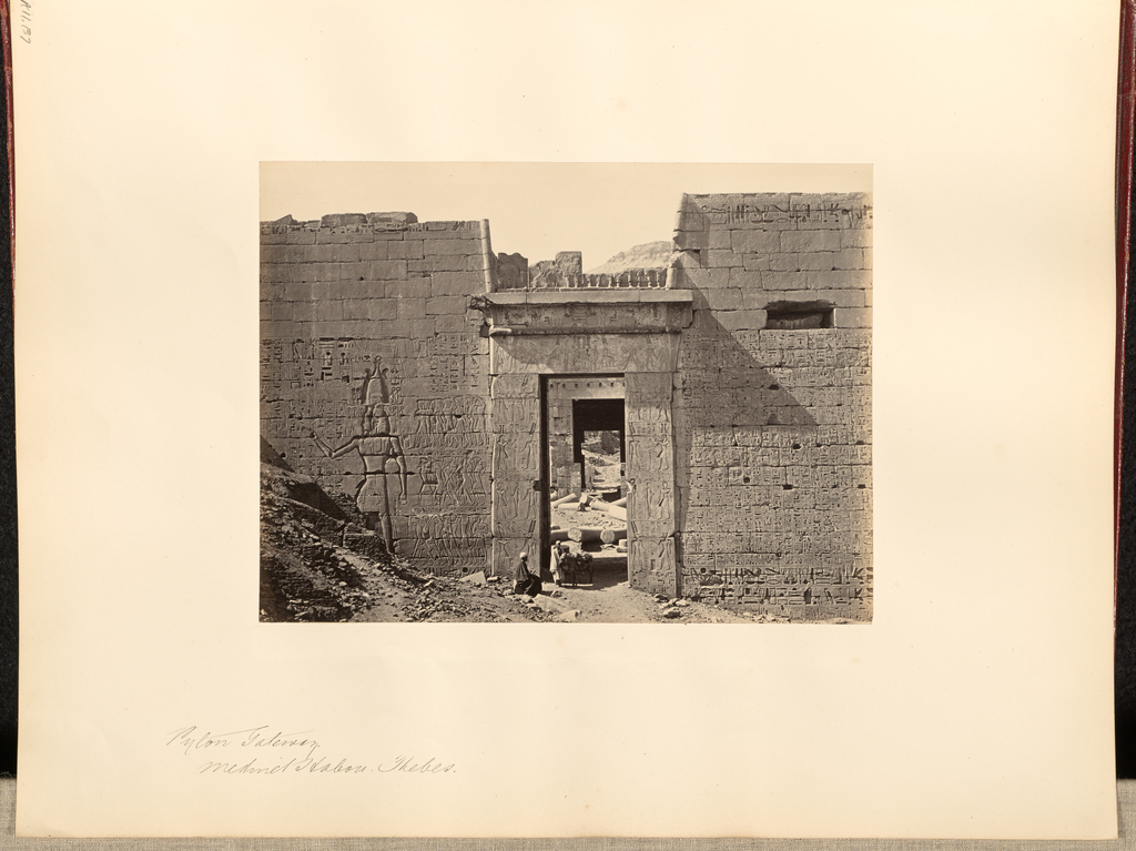 Pylon Gateway, Medinet Habou, Thebes; Francis Frith (English, 1822 - 1898); Luxor, Luxor Governorate, Egypt, Africa; 1857; Albumen silver print; 15.5 × 20.7 cm (6 1/8 × 8 1/8 in.); 84.XO.1180.137 No description of this image is available.