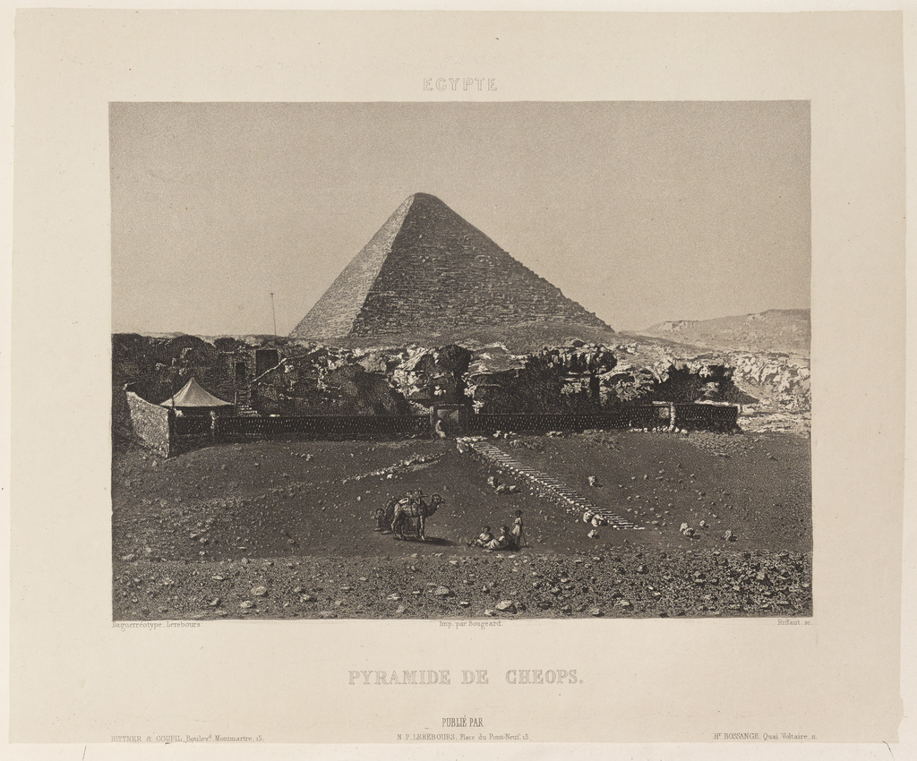 Egypte. Pyramide de Cheops; Nöel-Marie-Paymal Lerebours (French, 1807 - 1873); daguerreotype 1839; print 1842; Aquatint after a daguerreotype; 14.9 × 20 cm (5 7/8 × 7 7/8 in.); 84.XB.1187.9; Rights Statement: No Copyright - United States Egypte. Pyramide de Cheops; Nöel-Marie-Paymal Lerebours (French, 1807 - 1873); daguerreotype 1839; print 1842; Aquatint after a daguerreotype; 14.9 × 20 cm (5 7/8 × 7 7/8 in.); 84.XB.1187.9; Rights Statement: No Copyright - United States