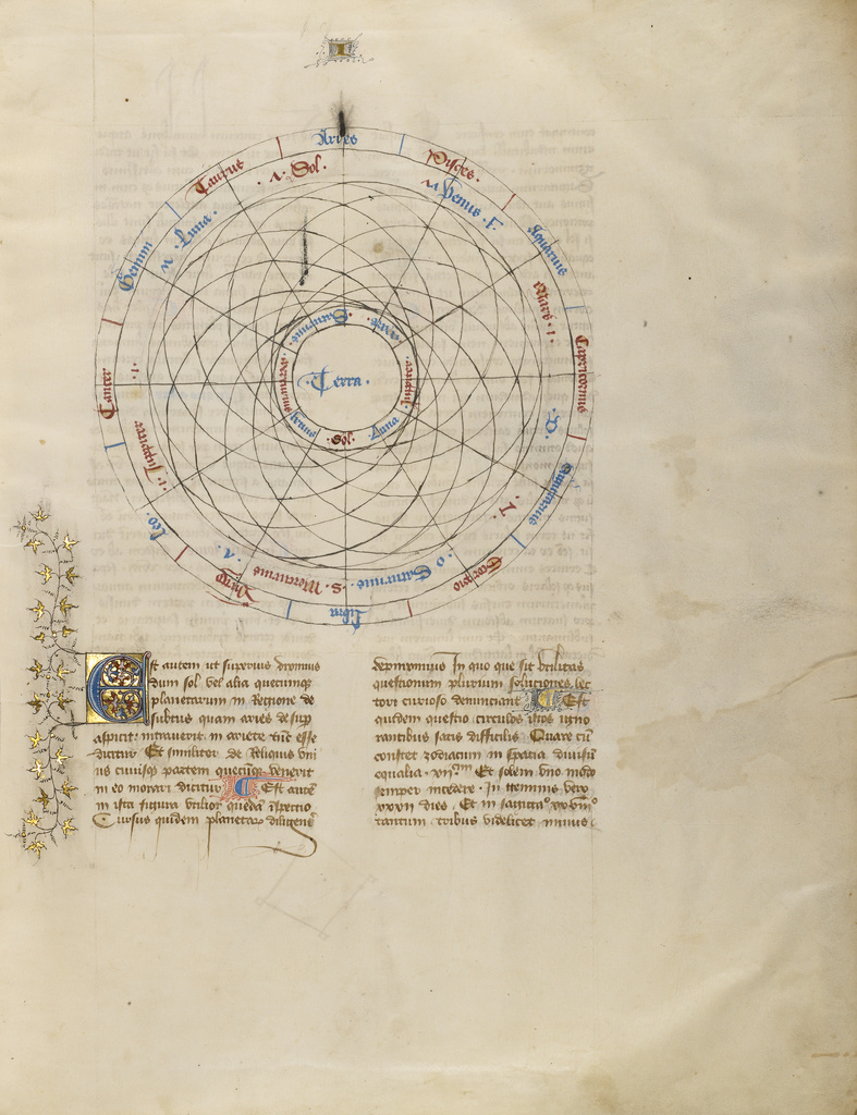 Astrological Chart; Virgil Master (French, active about 1380 - 1420); about 1405; Tempera colors, gold paint, gold leaf, and ink on parchment; Leaf: 39 × 30.5 cm (15 3/8 × 12 in.); Ms. 72 (2003.25), fol. 3; Rights Statement: No Copyright - United States Astrological Chart; Virgil Master (French, active about 1380 - 1420); about 1405; Tempera colors, gold paint, gold leaf, and ink on parchment; Leaf: 39 × 30.5 cm (15 3/8 × 12 in.); Ms. 72 (2003.25), fol. 3; Rights Statement: No Copyright - United States