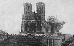 photograph of the bombing on Reims Cathedral