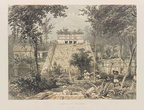 Color lithograph of Castle at Tulúm
