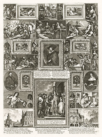 Fictive Wall of Paintings from the Imperial Collection in Vienna, Frans van Stampart and Anton Joseph von Prenner, etching
