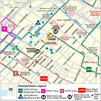 Map of downtown L.A. and Omni Hotel