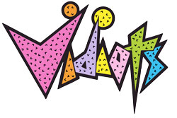Colorful, 80's-style logo that reads Vidiots