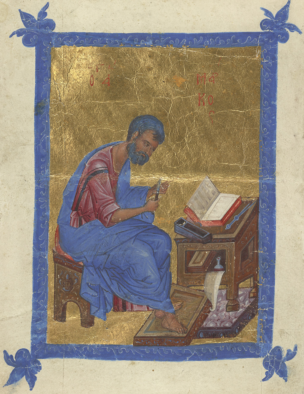 Saint Mark, leaf from a Gospel book or the New Testament, about 1325-45, unknown artist. The J. Paul Getty Museum