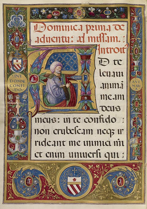 <em>Initial A: King David</em> (detail), from a missal, about 1520, Matteo da Milano, tempera and gold on parchment. The J. Paul Getty Museum